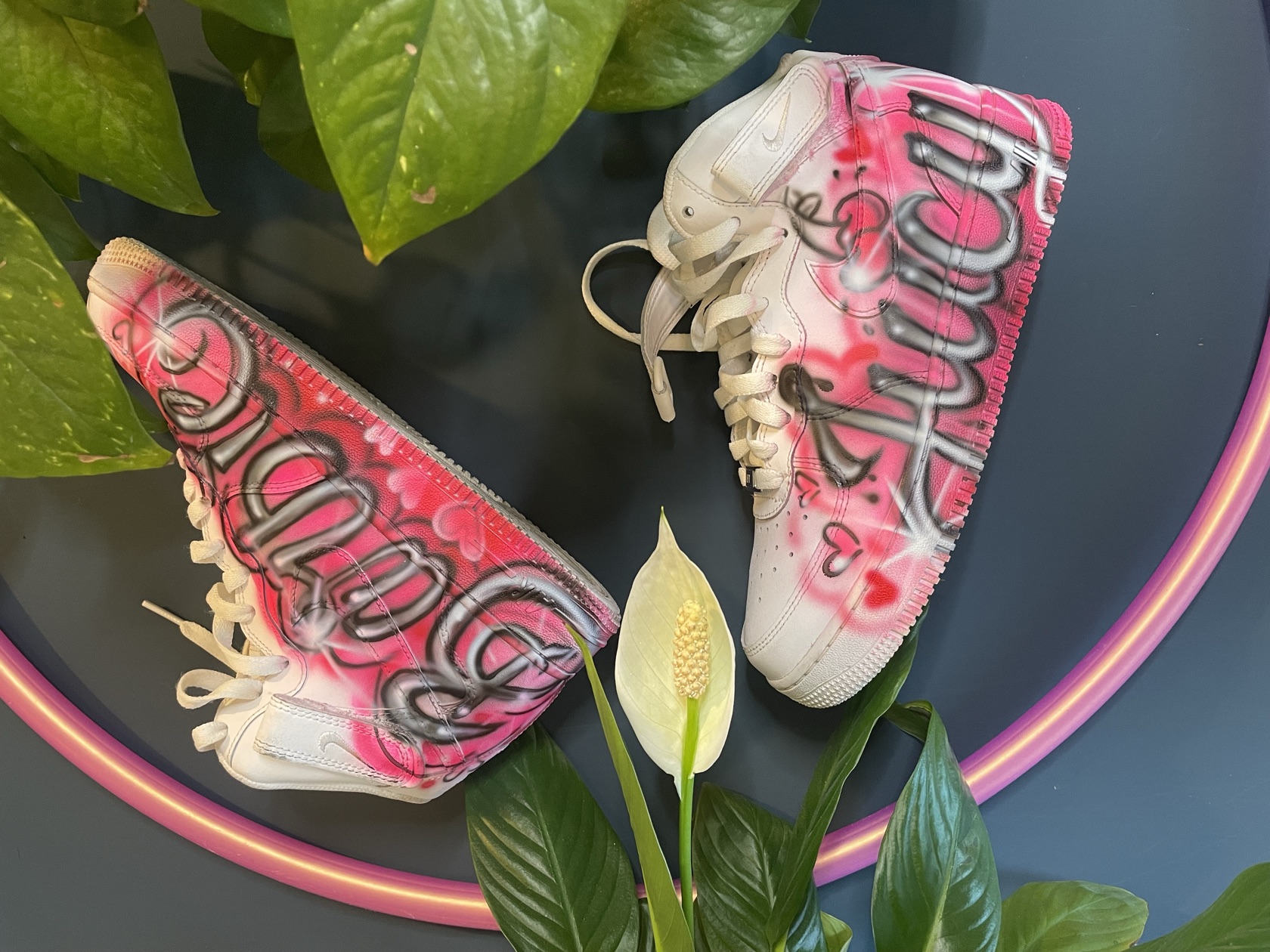 Custom airbrushed sneakers by Tina Cozart