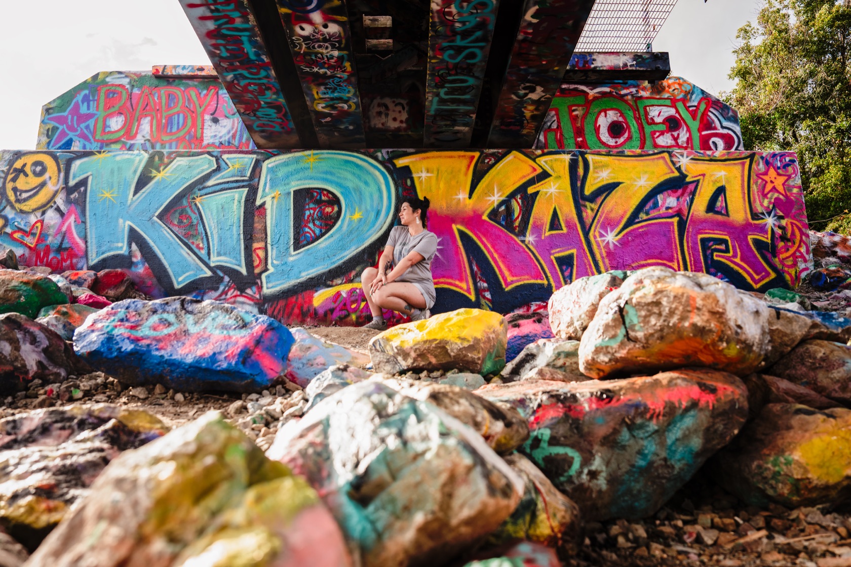 The KID KAZA memorial wall, hand-painted by his mother, Tina Cozart